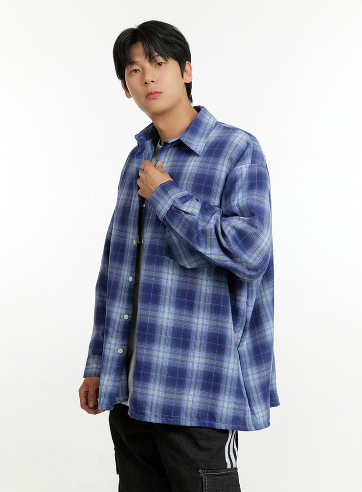 mens-checkered-buttoned-collar-shirt-il412 / Dark blue