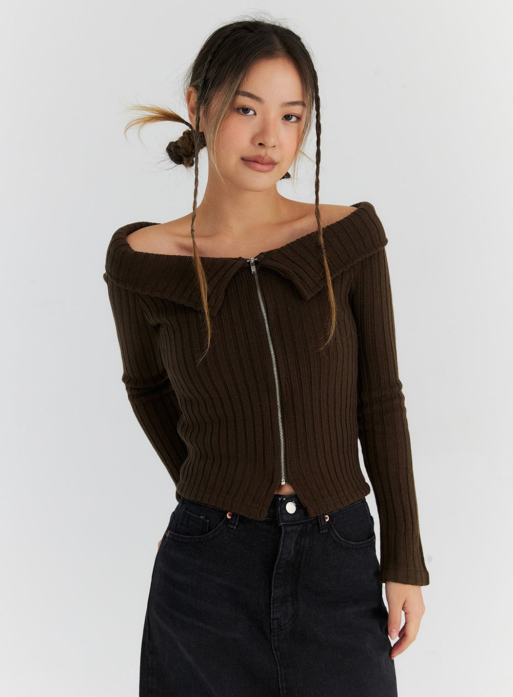 Off the shoulder sale zip up jacket