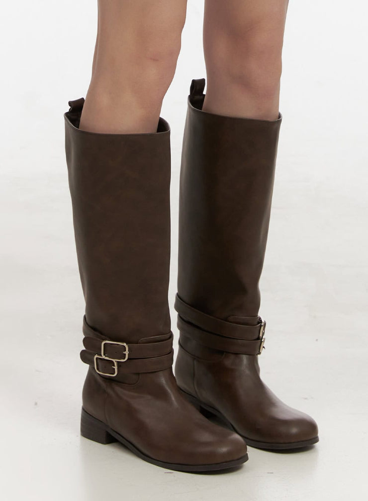 knee-high-buckled-boots-ij503 / Dark brown