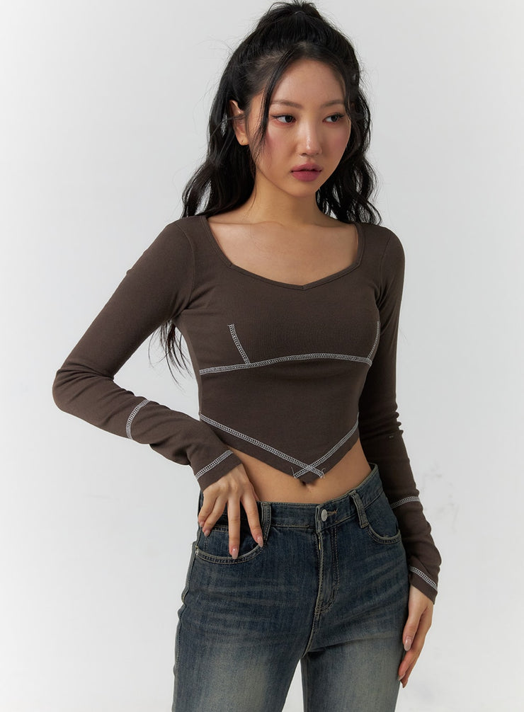 long-sleeve-crop-top-cf401 / Dark brown