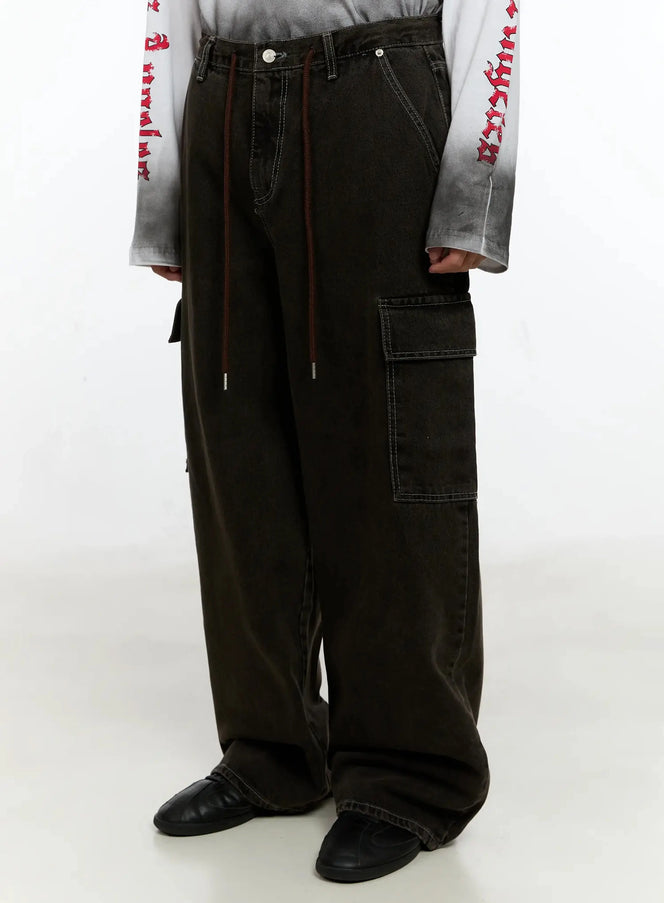 mens-wide-cargo-jeans-in525 / Dark brown