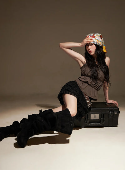 ribbon-strap-tank-top-cf523 / Dark brown