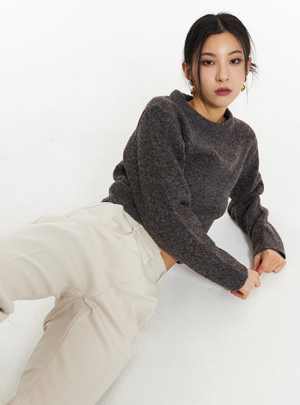 crew-neck-knit-sweater-in308 / Dark brown