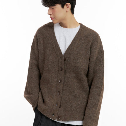 mens-buttoned-oversize-cardigan-in422 / Dark brown
