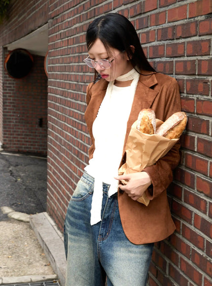 loose-fit-suede-blazer-cs518 / Dark brown