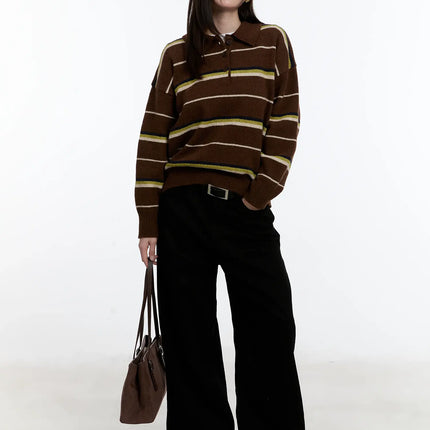 striped-collar-knit-top-id511 / Dark brown