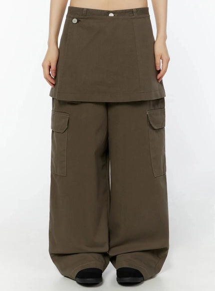 utility-skirt-overlayer-pants-iu518 / Dark brown