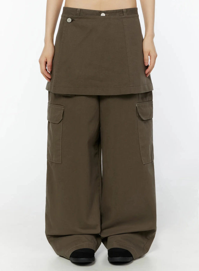 utility-skirt-overlayer-pants-iu518 / Dark brown