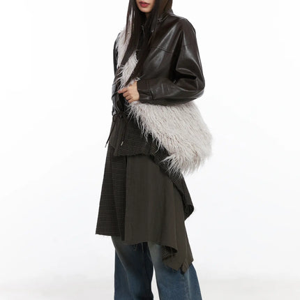 detatchable-hoode-leather-jacket-cd519 / Dark brown