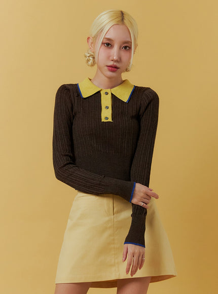 collar-knit-sweater-if408 / Dark brown