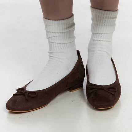 suede-brown-ribbon-flats-cj512 / Dark brown