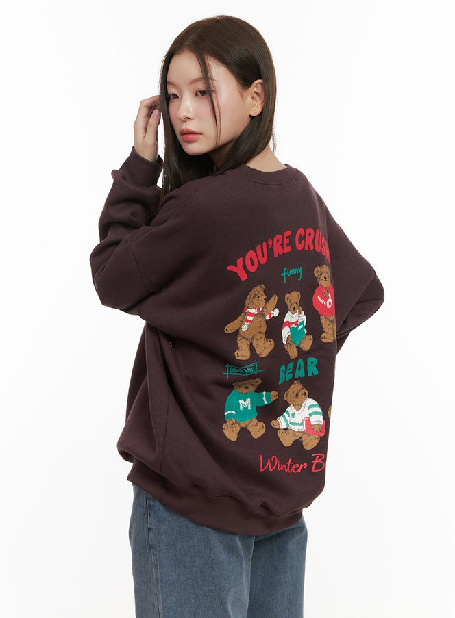 loose-fit-graphic-bear-crew-neck-od412 / Dark brown