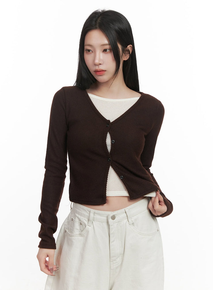 classic-buttoned-crop-cardigan-cj516 / Dark brown