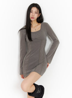 cozy-long-sleeve-u-neck-mini-dress-id431 / Dark brown