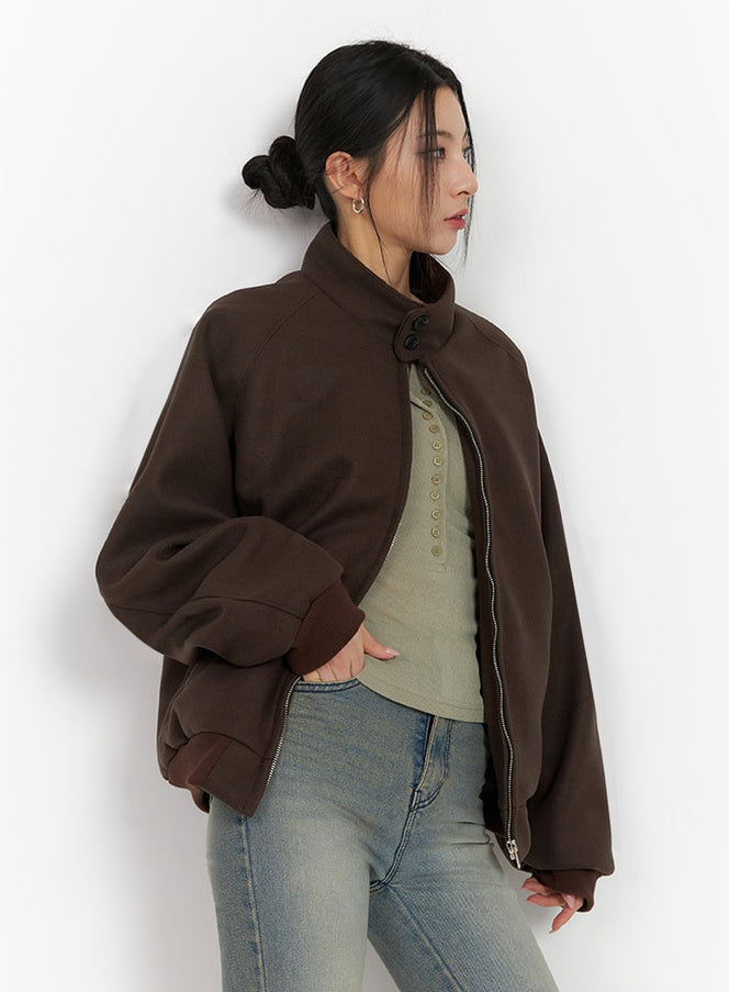 trendy-oversized-zip-up-jacket-ij503 / Dark brown