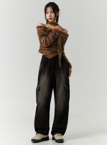 washed-cargo-jeans-cn320 / Dark brown