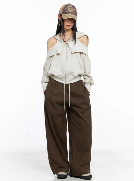 embroidered-back-pocket-drawstring-trackpants-cs509 / Dark brown