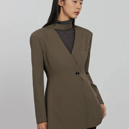 tailored-single-button-blazer-ij509 / Dark brown