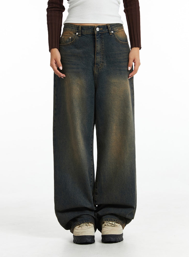 retro-washed-wide-leg-jeans-co318 / Dark brown