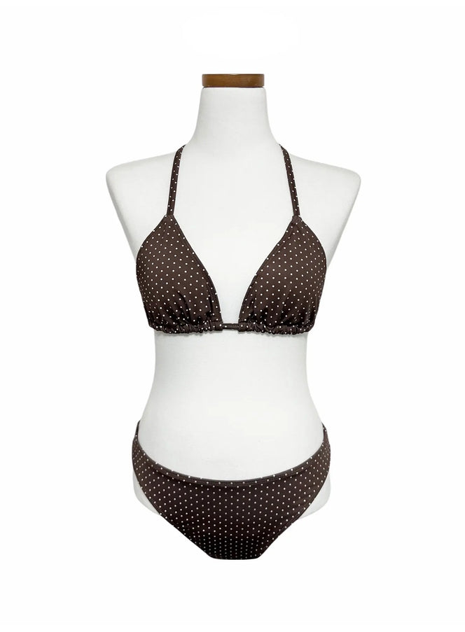 simple-polka-dot-bikini-set-iy514 / Dark brown