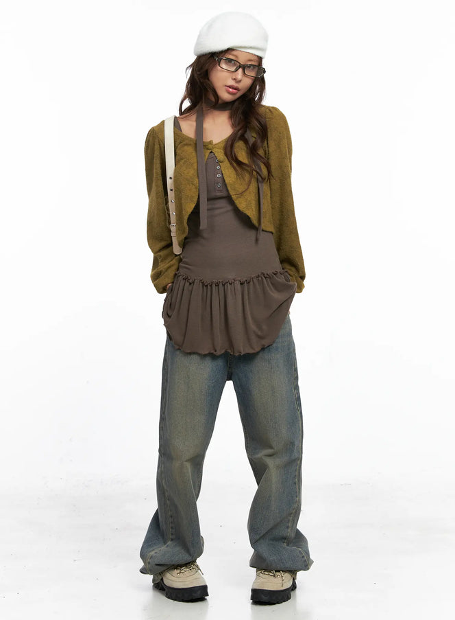 sheer-lace-buttoned-bolero-co513 / Dark green