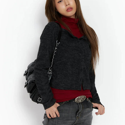 button-off-shoulder-cardigan-id503 / Dark gray