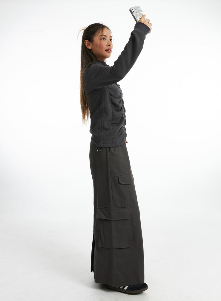 city-safari-pocketed-maxi-skirt-co318 / Dark gray