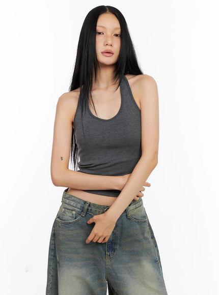 basic-halter-crop-tank-cl530 / Dark gray