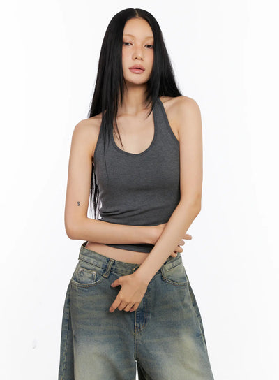 basic-halter-crop-tank-cl530 / Dark gray
