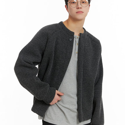 mens-textured-knit-cardigan-ia401 / Dark gray