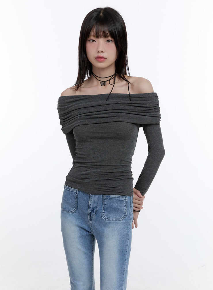 long-sleeve-off-shoulder-slim-top-cg412 / Dark gray