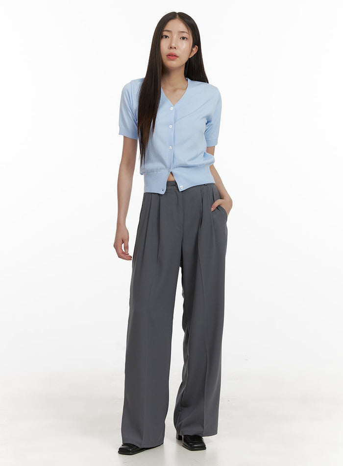 pintuck-wide-fit-trousers-oa429 / Dark gray