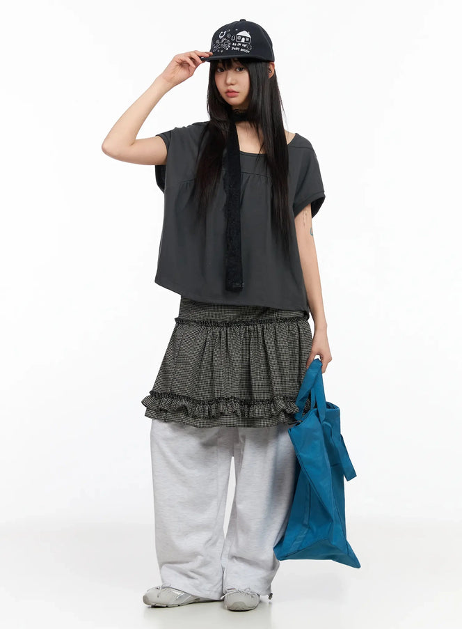 scoop-neck-shirred-tee-ia523 / Dark gray