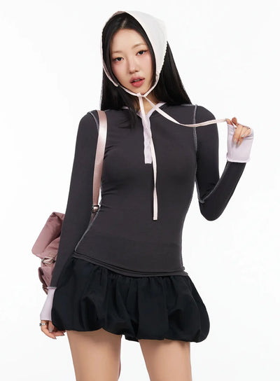 two-stitch-hooded-long-sleeve-top-ca513 / Dark gray