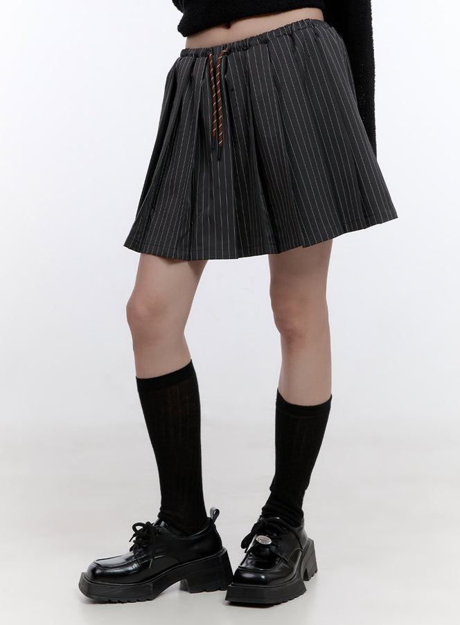 pleated-stripe-string-mini-skirt-co418 / Dark gray