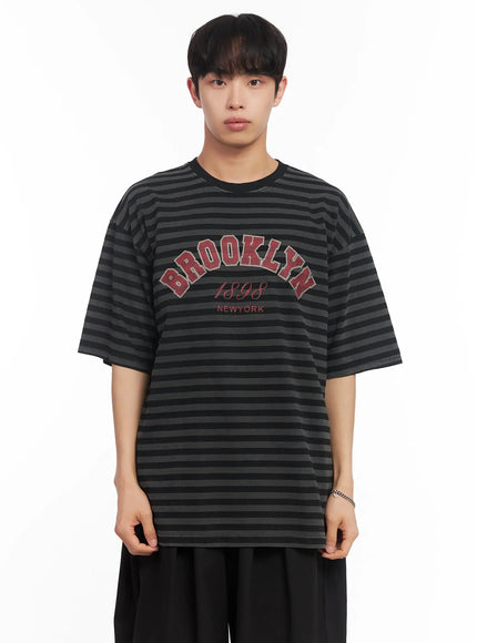 mens-striped-oversize-tee-iu518 / Dark gray