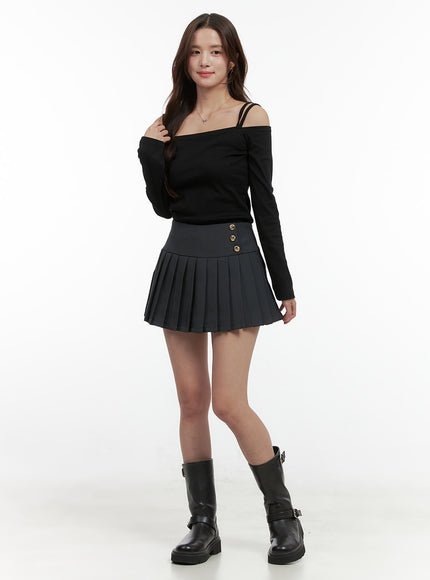 buttoned-pleated-mini-skirt-oo421 / Dark gray