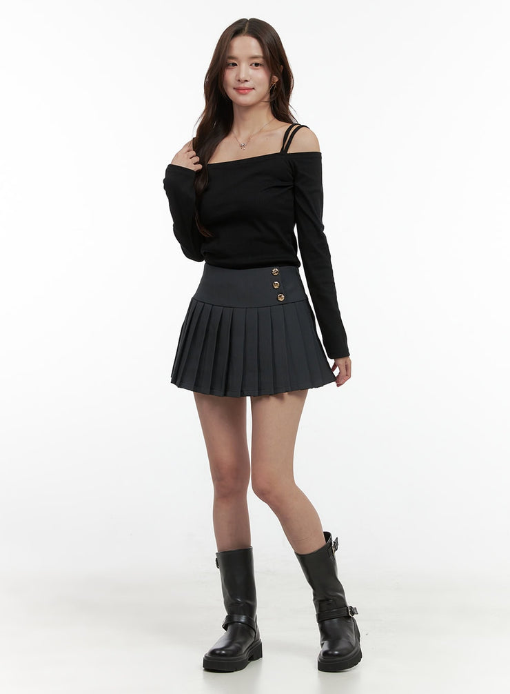 buttoned-pleated-mini-skirt-oo421 / Dark gray