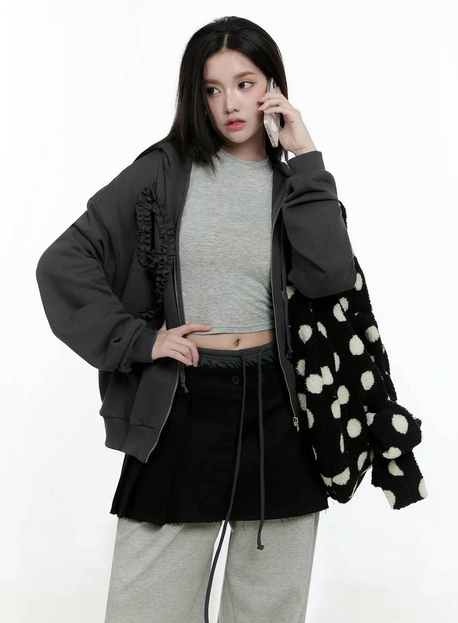 oversized-ruffle-zip-up-hoodie-io527 / Dark gray