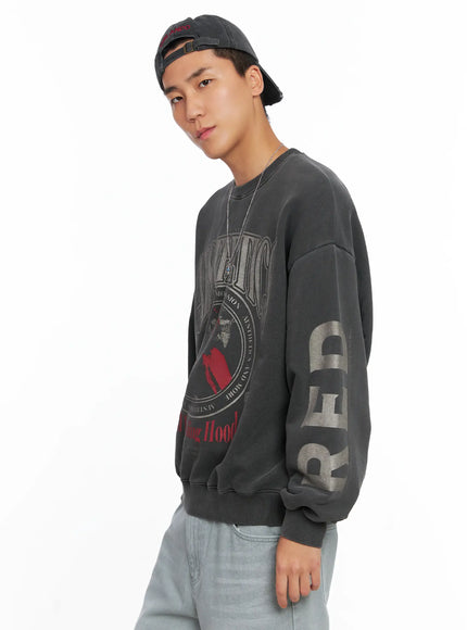 mens-vintage-red-graphic-crewneck-is509 / Dark gray
