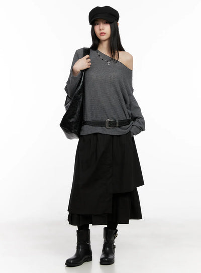oversized-off-shoulder-knit-sweater-cg526 / Dark gray