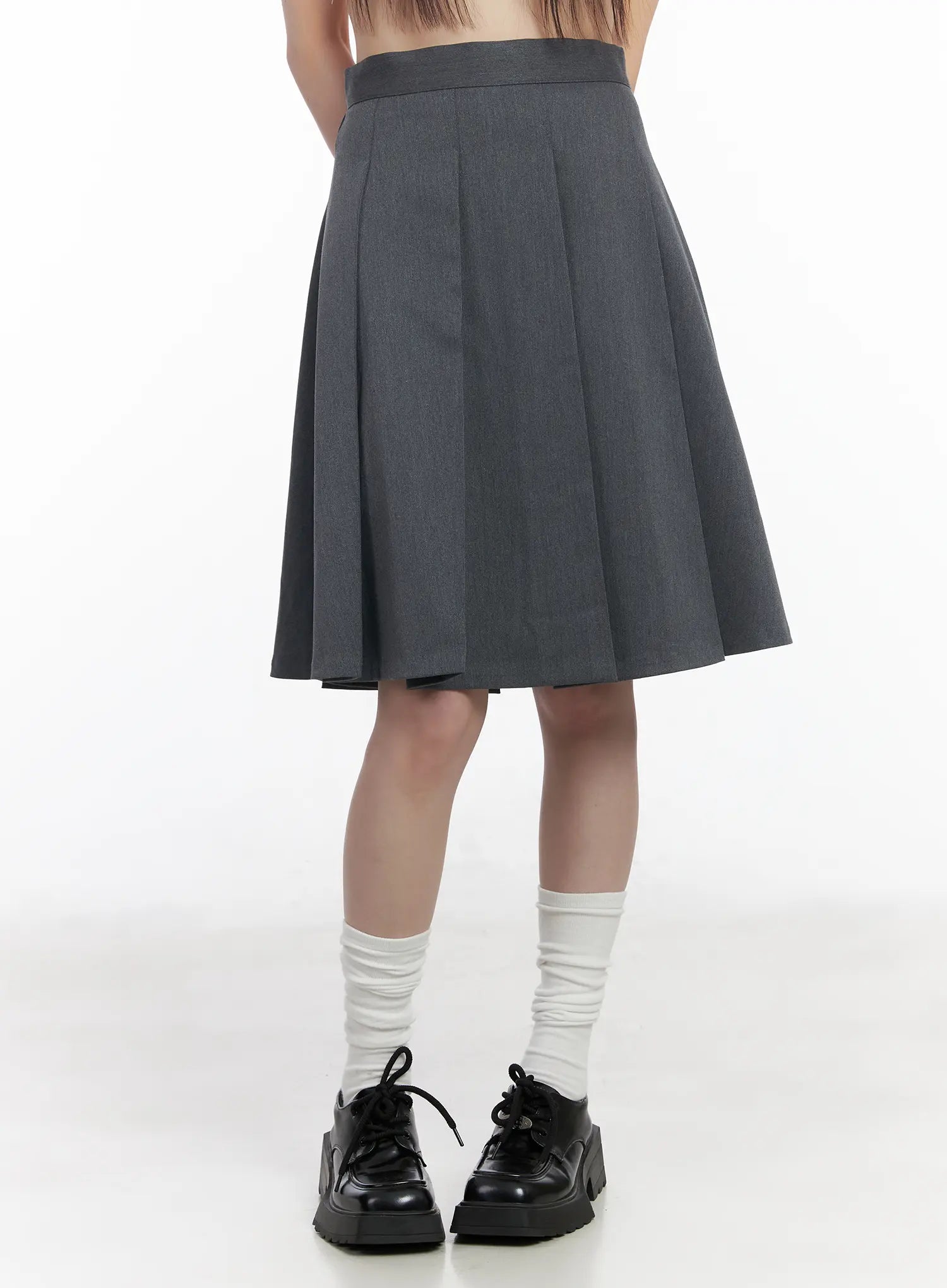 high-waist-pleated-midi-skirt-cm525 / Dark gray