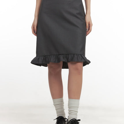 frill-straight-fit-midi-skirt-cf526 / Dark gray