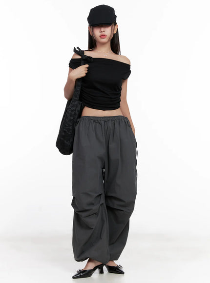 pleated-wide-leg-joggers-cl518 / Dark gray