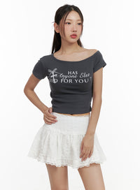 graphic-boat-neck-crop-t-shirt-cl431 / Dark gray