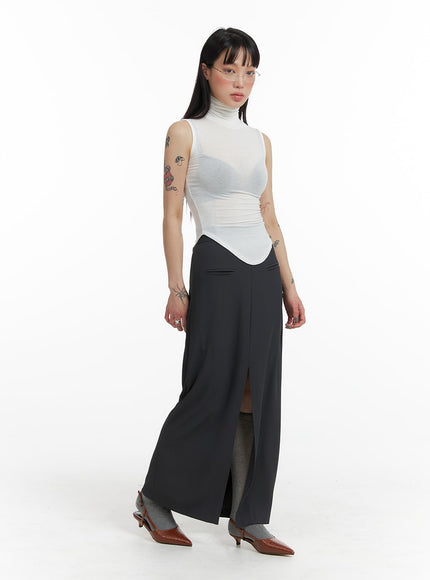 slit-maxi-skirt-if423 / Dark gray