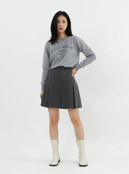 buttoned-pintuck-mini-skirt-oo305 / Dark gray