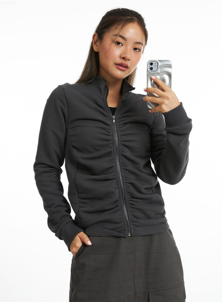 sleek-ruched-zip-up-co318 / Dark gray