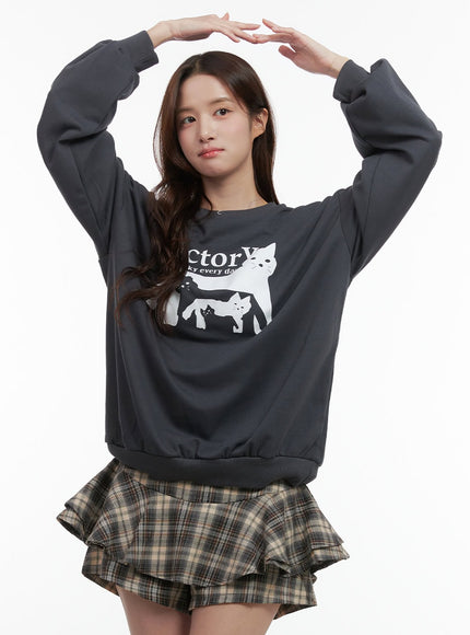 graphic-cats-cotton-sweatshirt-oo421 / Dark gray