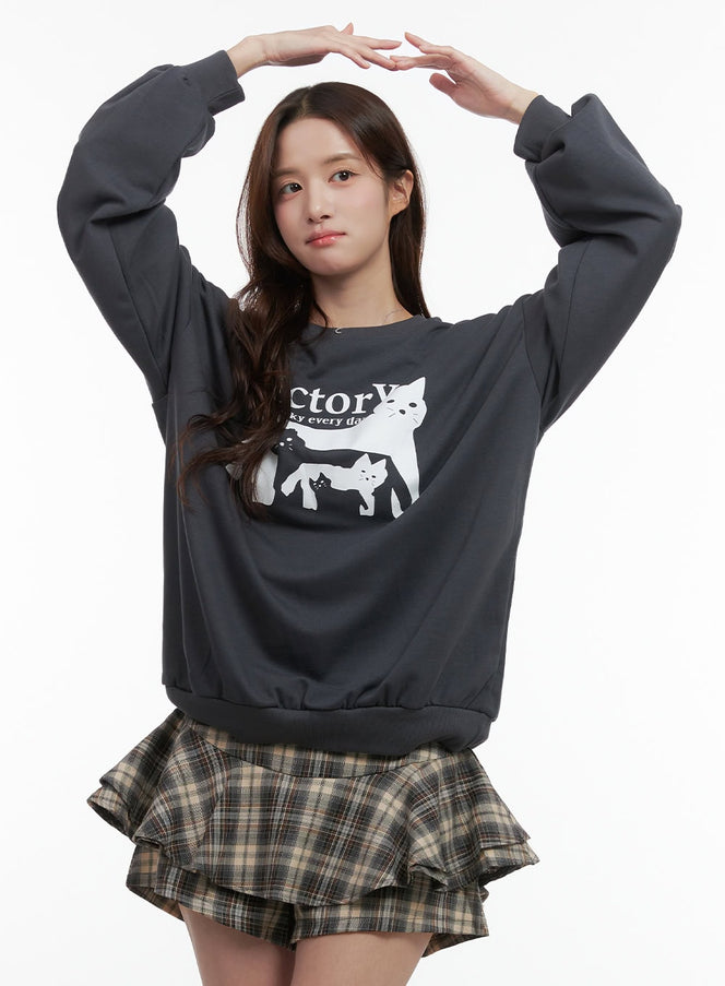 graphic-cats-cotton-sweatshirt-oo421 / Dark gray